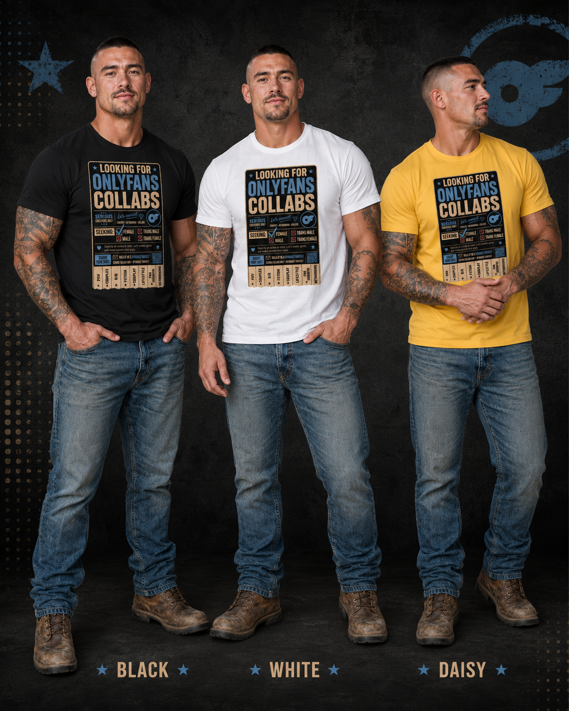Three color shirt lineup
